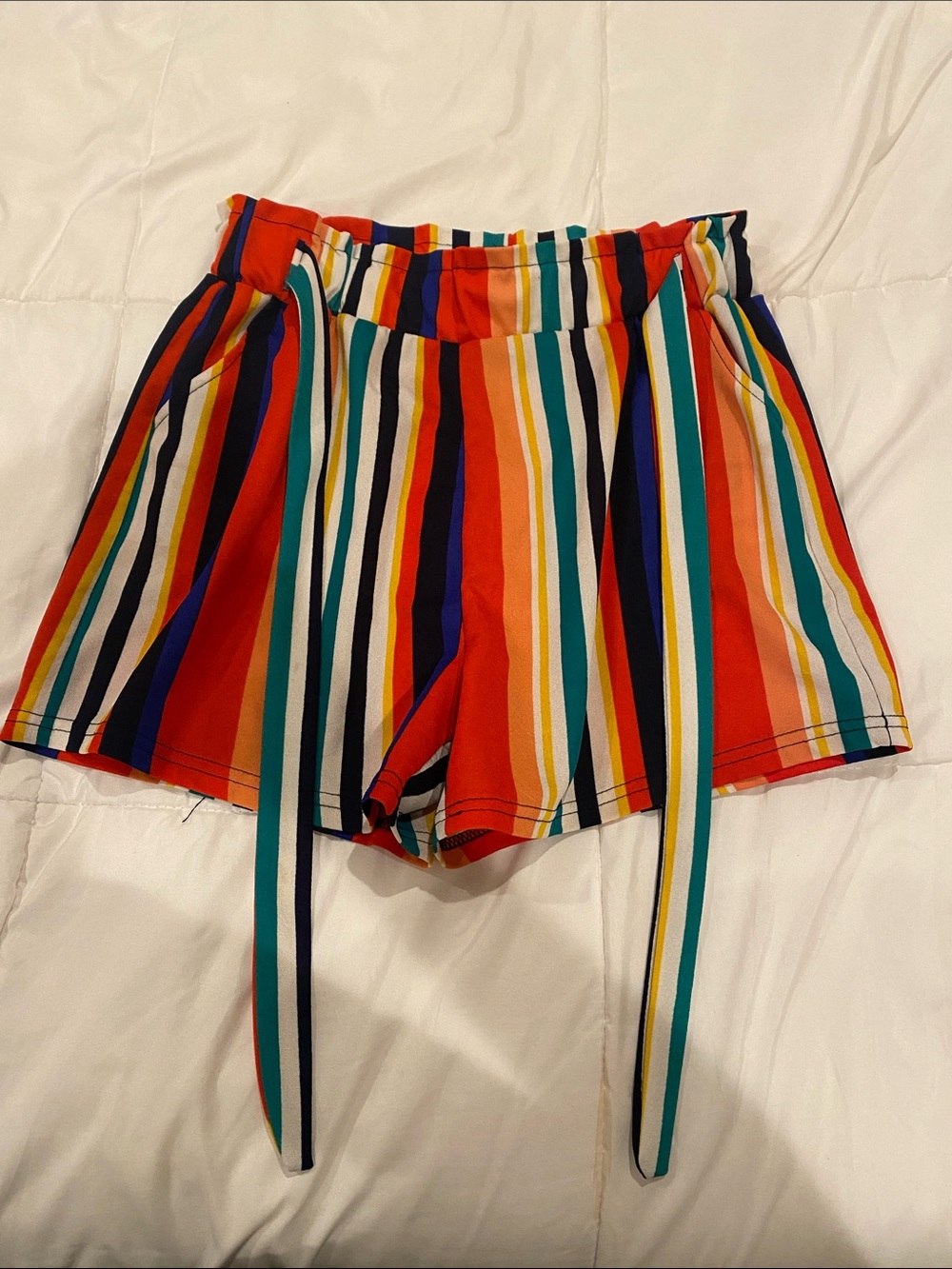 Multicolor Striped Elastic-Waist Women’s Shorts